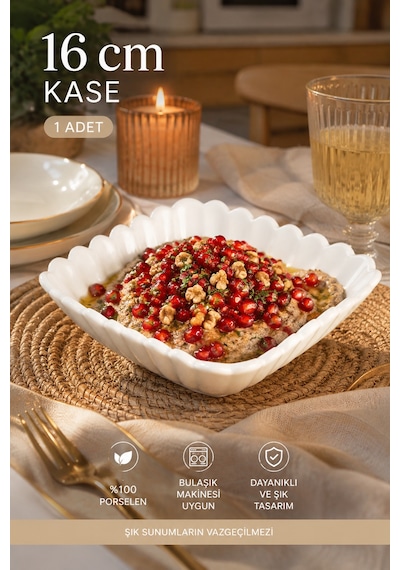 Porsima 1750n Porselen Kase Kare Desenli Derin Salata Kase 16cm