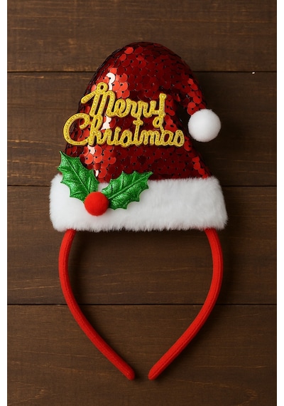 Yılbaşı Yeni Yıl Partisi Işıltılı Pul Şapkalı Kırmızı Noel Taç Merry Christmas Parti Aksesuarı