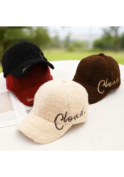 Valkyrie Peluş Şapka Kadın Erkek Unisex Kışlık Şapka Cloud Nakışlı Ayarlanabilir Bej Teddy Şapka Beyaz Beyaz