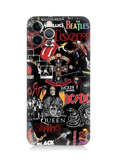 Apple Uyumlu iPhone 12 Pro Metal Müzik Grup Sembolleri Desenli Silikon Kılıf