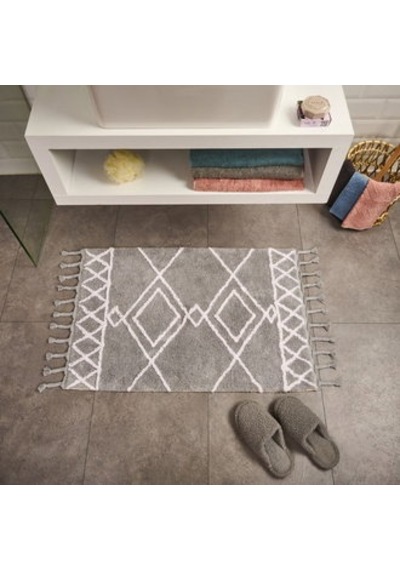 Soft Tufting Çiçekli Banyo Paspası - Gri - 60x90 Cm Çok renkli