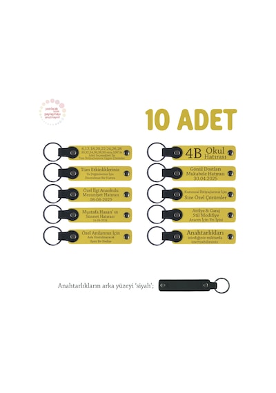Sarı & Siyah, Yurtdışı Programına Katılanlara, 10 Lu Set, Üzerine İsim Yazılabilen Deri Anahtarlık