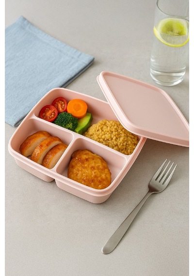 3'lü Set Bölmeli Kare Saklama Kabı Pembe Pembe