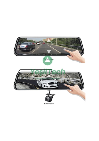 Exvol Aynalı 10 Inch Full Dokunmatik Araç İçi Yol Kayıt Kamera + Park Kamerası