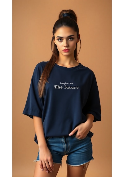 The Future Baskılı Oversize T-shirt Lacivert