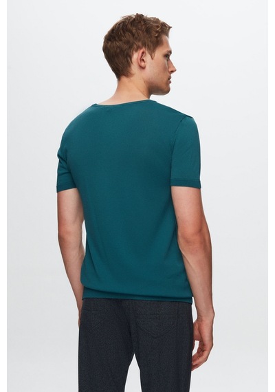 D's Damat Slim Fit Zümrüt Yeşili Düz Örgü Rayon Örme T-Shirt 0Ef069421003M Yeşil