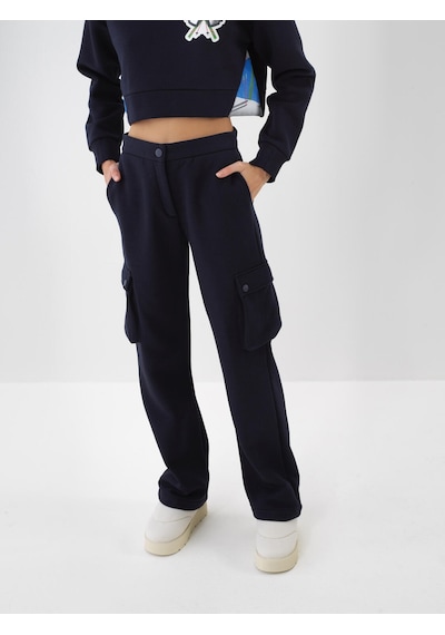 Xint Lacivert Pamuk Dokulu Oversize Kargo Pantolon 470425