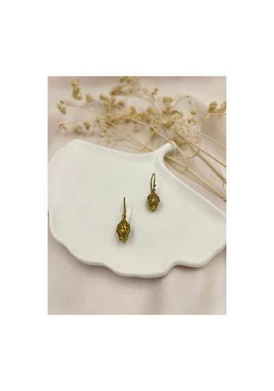 Lunarie Buda Figürlü Eskitme Gold Sallantılı Küpe Altın