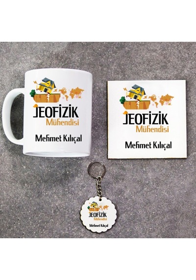 Jeofizik Mühendisi Hediye Seti Kupa Bardak+Altlık+Anahtarlık