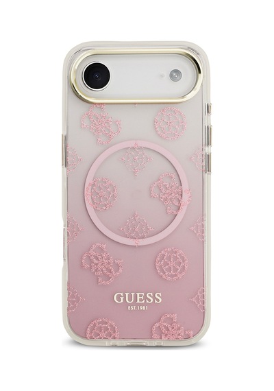 Apple Uyumlu iPhone 17 Air Kılıf Guess Lisanslı M-safe Özellikli Simli Peony Desenli Silikon Kapak Pembe Pembe