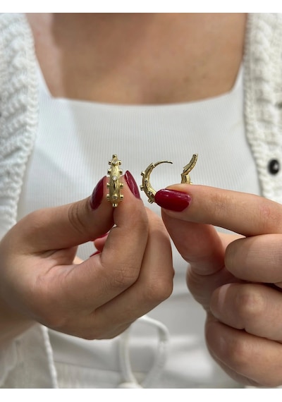 14 Ayar Altın Taşlı Desenli Küpe 1282 Gold