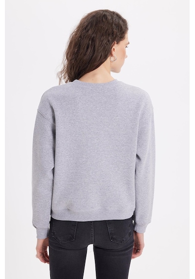 Tudors Kadın Oversize Geniş Kesim Pamuklu Bisiklet Yaka Gri Sweatshirt-39925 Gri