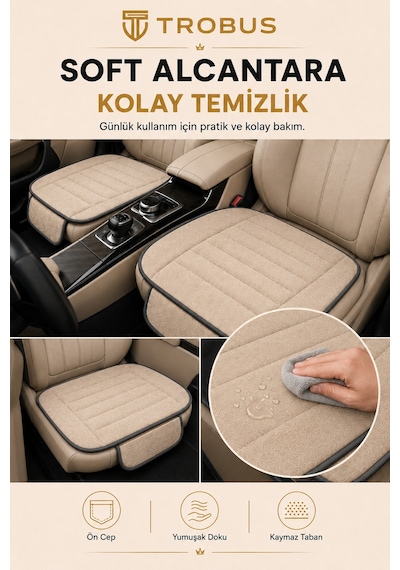 Opel Combo Üniversal Soft Alkantra Çizgili 3 Parça Oto Koltuk Minderi Bej