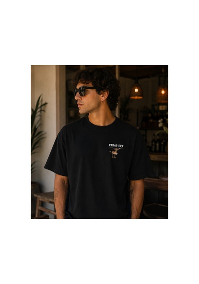 Qmen Style Unisex Siyah Oversize Baskılı T-shirt Texas Suv %100 Pamuk Beyaz
