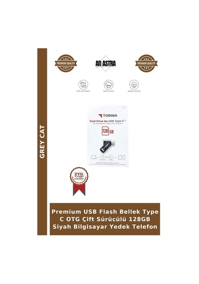 Premium Usb Flash Bellek Type C Otg Çift Sürücülü 128gb Siyah Bilgisayar Yedek Telefon