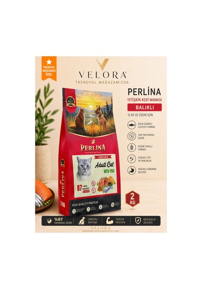 Perlina Balıklı Yetişkin Kedi Maması 2 Kg %87 Hayvansal İçerik, Yüksek Proteinli, Düşük Tahıllı Premium Kedi Maması - 886199152