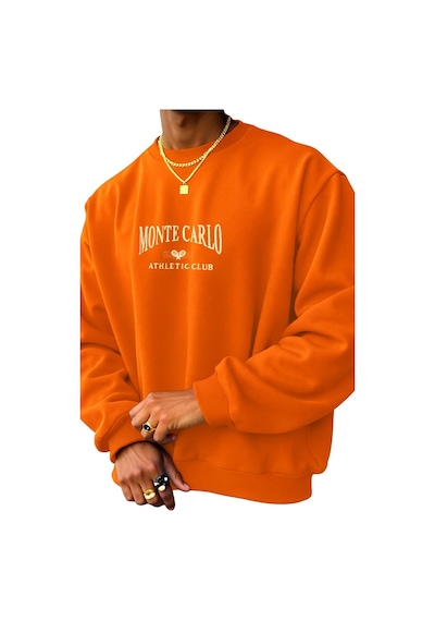 Benroma 3 İplik Penye Monte Carlo Baskılı Unisex Sweatshırt Turuncu