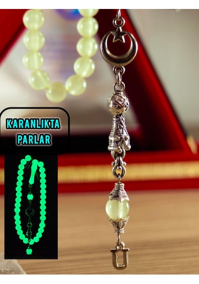Kedi Gözü Tesbih Gece Karanlıkta Parlayan Model Kişiye Özel Harfli Hediyelik Tesbih Küre Kesim Fosforlu Tesbih Kahverengi - Siyah