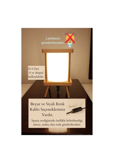 Ahşap Abajur Ve Gece Lambası, Hediyelik Masa Lambası, Dekoratif Abajur Beyaz