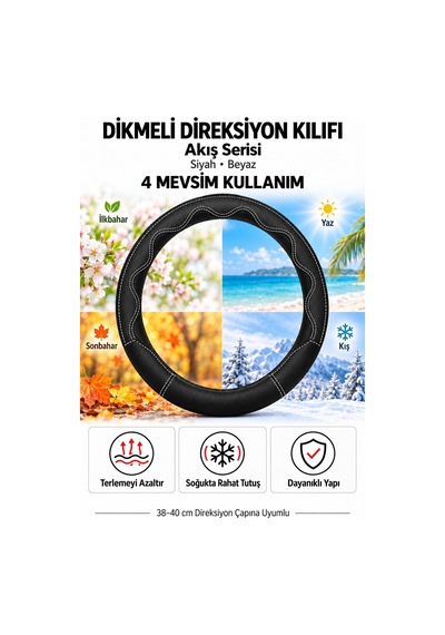Trobus Ford Transit Connect 2002-2013 Uyumlu Dikmeli Direksiyon Kılıfı Akış Siyah Beyaz Siyah - Beyaz