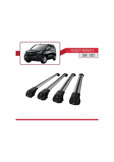 Peugeot Partner 2019-2022 Arası İle Uyumlu Ace-1 Ara Atkı Tavan Barı Gri 4 Adet Bar