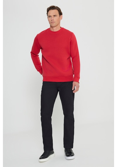 AC&Co / Altınyıldız Classics Erkek Kırmızı Standart Fit Normal Kesim İçi Polarlı Bisiklet Yaka Sweatshirt Kırmızı