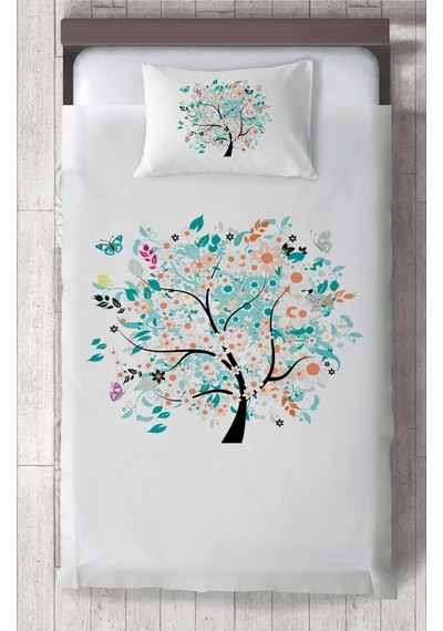 Mekta Home Bebek Ve Çocuk Odası Kelebekli Ağaç Desenli Yatak Örtüsü Renkli