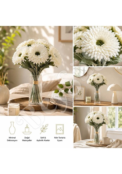 Yapay Çiçek Kasımpatı Buketi 49 Cm Beyaz