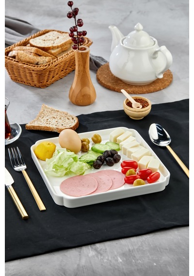 23 Cm Lüks Beyaz Porselen Sunum Tabağı Modern Kare Kahvaltı Ve Servis Tabağı Beyaz - 815984430 Beyaz