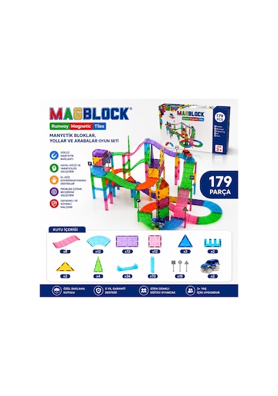 Magblock Manyetik 179 Parça Yollar Ve Arabalar Oyun Seti