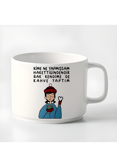 Duble Türk Kahvesi Fincanı & Espresso Kahve Motto Küçük Kupa 180 Ml Beyaz
