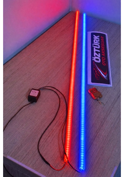 Cam Kenarı Yanıp Sönen Led Lamba 2 Li Uzaktan Kumandalı, 12 Modlu, Kırmızı Mavi Işık 12v 120 Cm