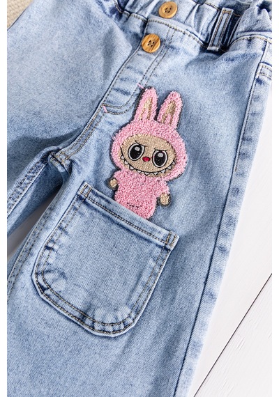Babymod Figürlü Likralı Denim Kız Çocuk Kot Pantolon Mavi