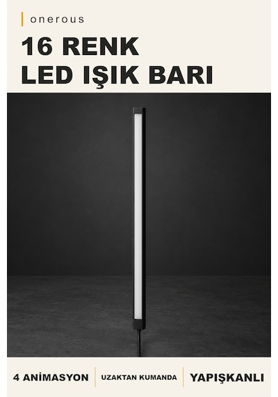 Onerous 16 Renk Led Led Işık, Kumandalı, Yapışkanlı, 4 Animasyon Çok Renkli