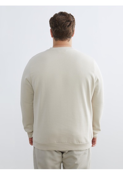 Lcwaıkıkı Classic Bej Büyük Beden Bisiklet Yaka Baskılı Kalın Erkek Sweatshirt