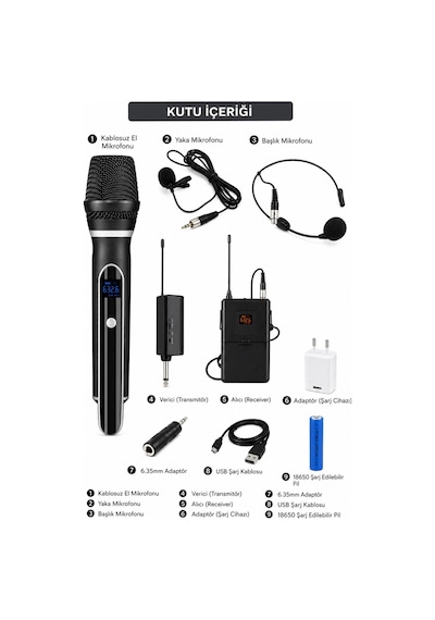 Glr Wn-07 Profesyonel 3 Lü Kablosuz Mikrofon Sistemi Uhf Yaka Ve El Mikrofonlu