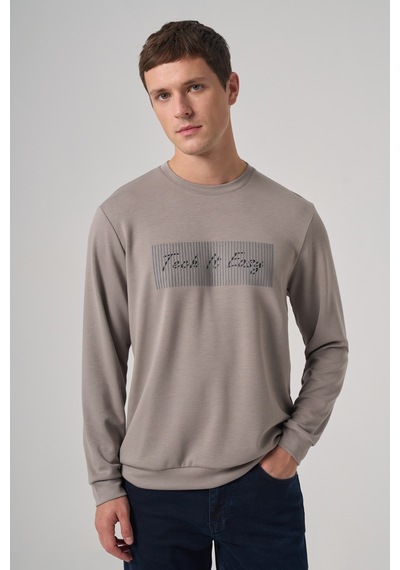 Morven Erkek Taş Trend Baskılı Bisiklet Yaka Sweat-shirt 26ks063014870 Taş