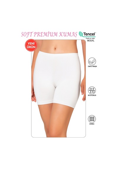 Özkan Underwear Özkan 27781 Kadın Premium Kumaş Modal Pamuklu Esnek Rahat Ara Boy Diz Üstü Kısa Tayt Şort Boxer Beyaz