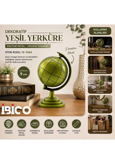 Globe Küçük Metal Dünya Biblosu - Dekoratif Süs Eşyası 5047 Belirtilmemiş