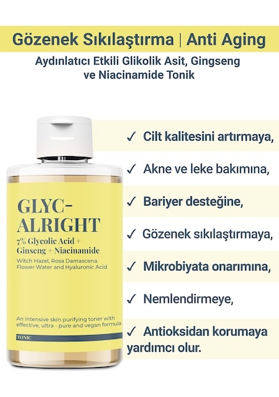 She Vec Glyc Alright Gözenek Sıkılaştırıcı ve Aydınlatıcı Etkili Tonik 200 ML