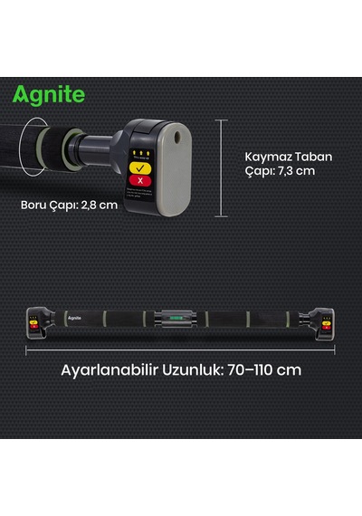 Agnite Gelişmiş Kapı Barfiksi 70-110 Cm, Gri