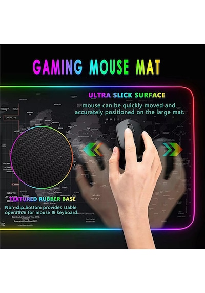 Maxgo 3126 Dünya Desenli Rgb Mouse Pad Led Değişen Ledli Gaming Mousepad 80x30 Işıklı Su Geçirmez