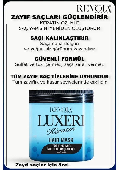 Revola Luxeri İnce Telli Saçlar İçin Tuzsuz Saç Maskesi 500 Ml Keratin