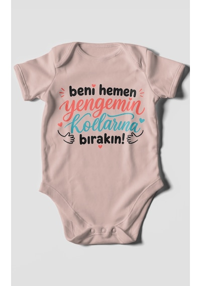 Morivokids Yengeye Özel Kısa Kollu Bebek Body %100 Pamuk Pastel Pembe
