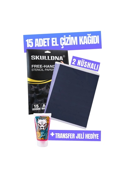 Skulldna Free-hand Dövme Transfer Kağıdı A4 15 Adet El Çizim Stencil Kağıdı + 30ml Jel Hediyedir