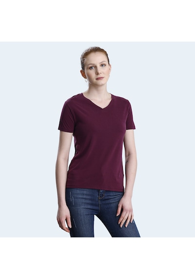 Slazenger PERICAS Kadın V Yaka Mürdüm Tişört