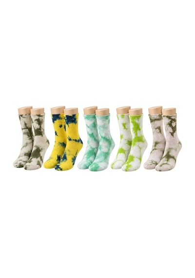 Genel Sarı Lacivert Mint Yeşili Unisex Batik Desenli Çorap 5'li Set Pamuklu Çok Renkli / 36-40 / 5 Adet Çok  Renkli
