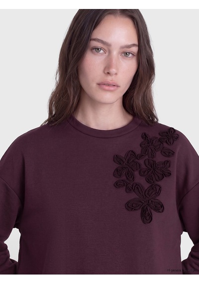 Lcw Modest Mürdüm Nakışlı Soft Touch Kadın Sweatshirt Tunik