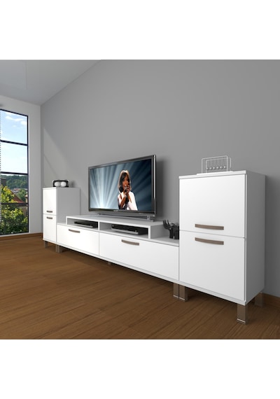 Decoraktiv Ekoflex On2 Slm Krom Ayaklı Tv Ünitesi Tv Sehpası Beyaz