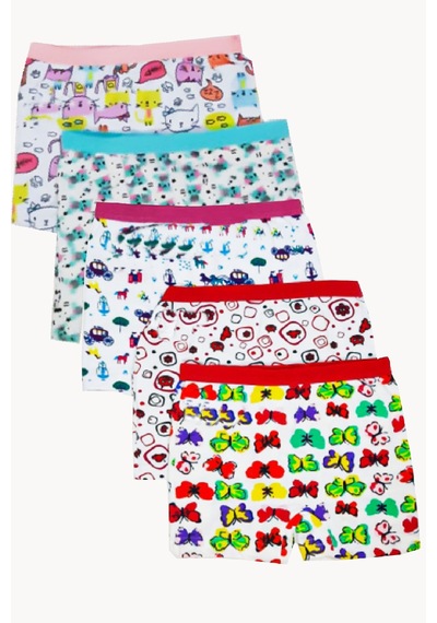 Hepsine Rakip 5li Kız Çocuk Boxer Pamuklu Likralı Empirme Eğlenceli Rahat 3072 001